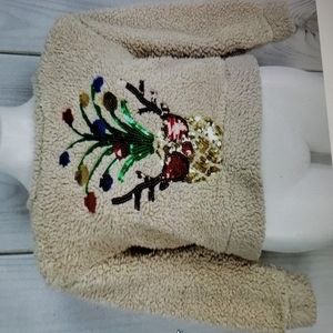 Wallflowers Tan Christmas Reindeer Poodle Sherpa Sweater